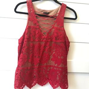 Red Eyelit lace tank